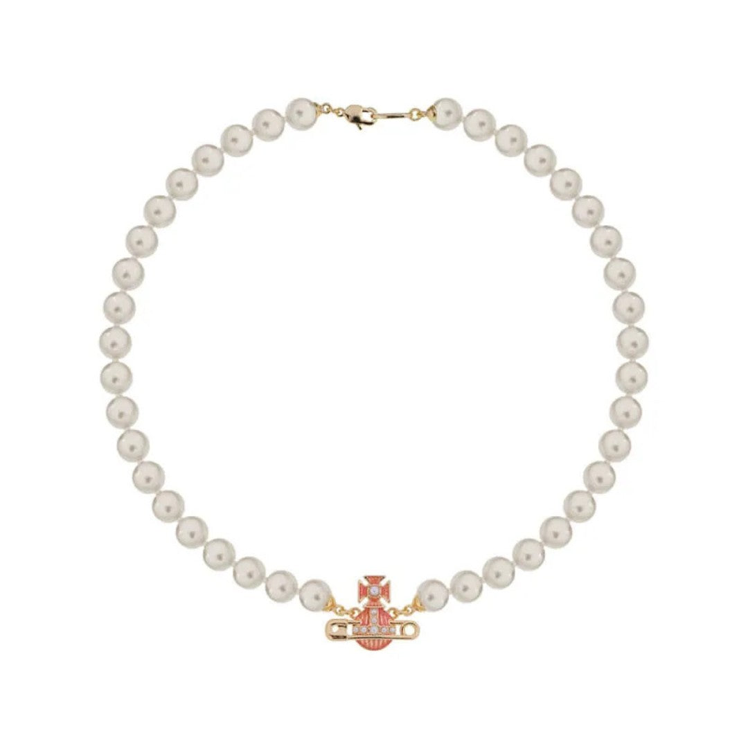 KITTY Pin Lacquered Saturn Pearl Necklace