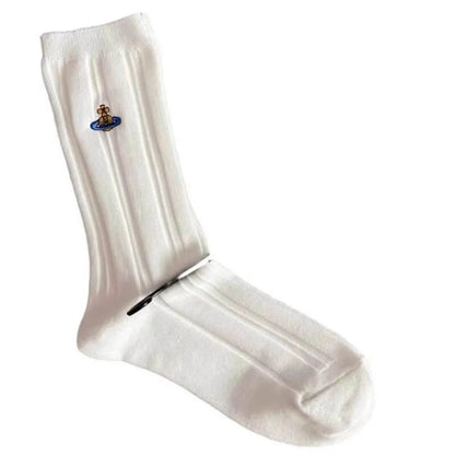 Embroidered Orb Ribbed Socks
