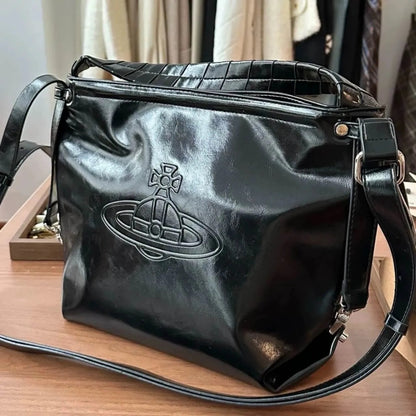 Glossy Leather Shoulder Tote Bag