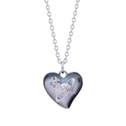 Big Saturn Seashell Heart Necklace