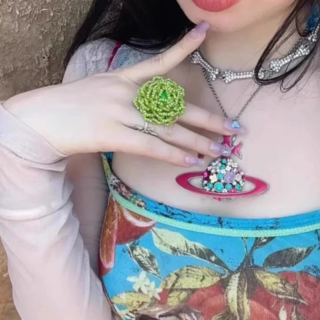 Large Flower Saturn Necklace