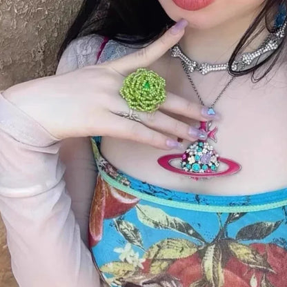 Large Flower Saturn Necklace