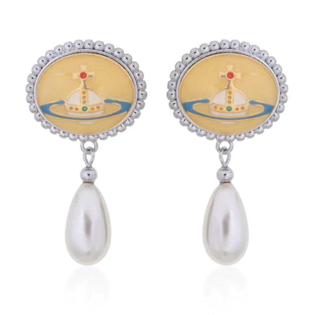 Enamel Lace Pearl Earrings
