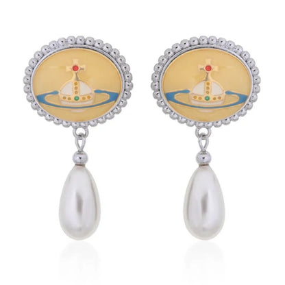 Enamel Lace Pearl Earrings