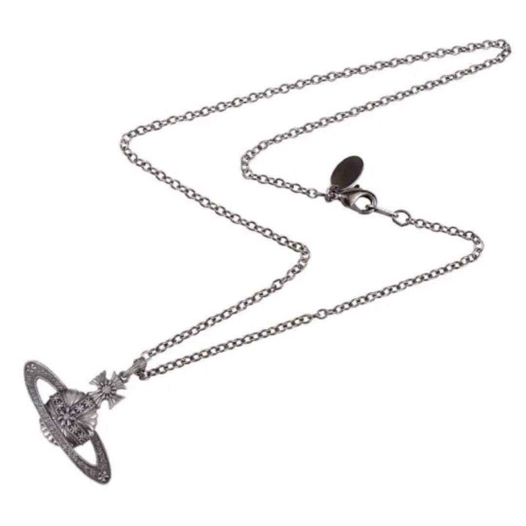 Antique Silver Carved Saturn Necklace