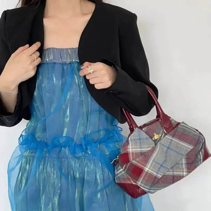 Vintage Saturn Plaid Tote Bag