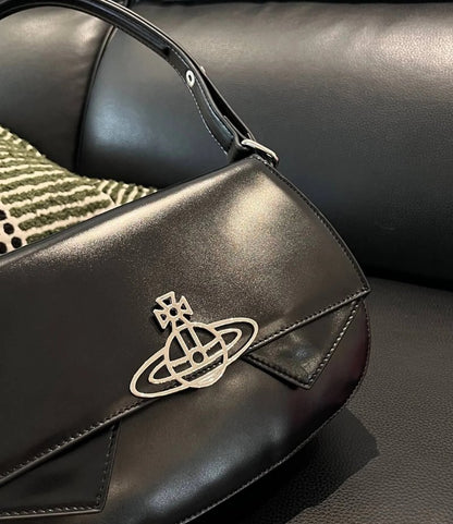 Curved Leather Saturn Shoulder Bag