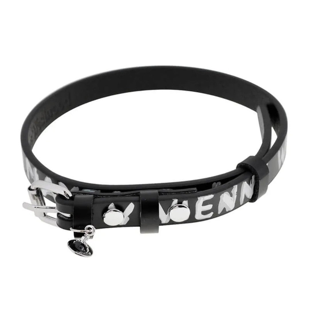 Graffiti-Print Leather Saturn Choker