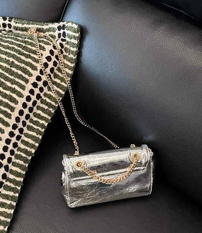 Metallic Leather Saturn Chain Crossbody Bag