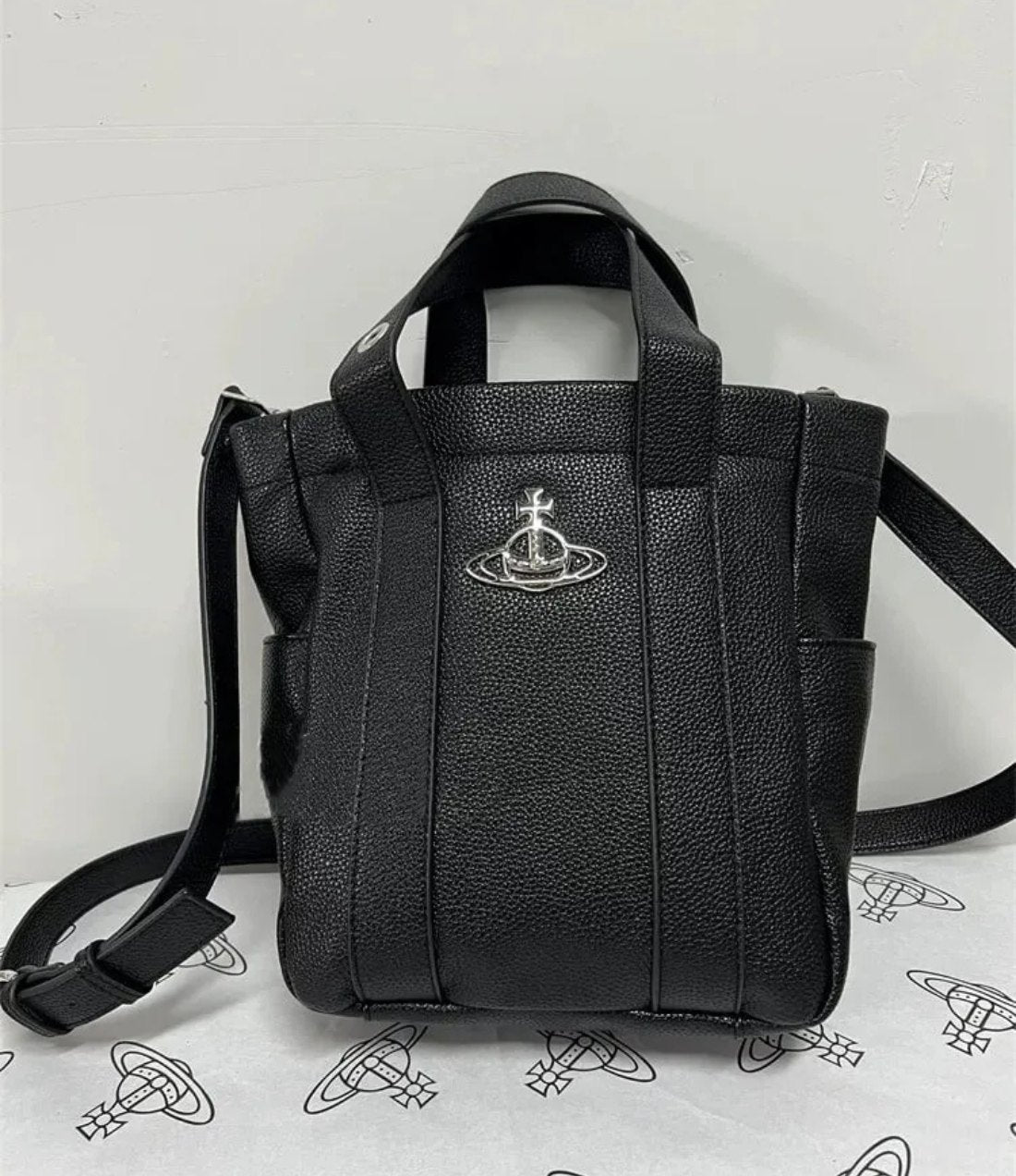 Structured Leather Tote with Pouch