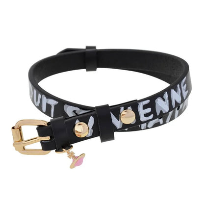 Graffiti-Print Leather Saturn Choker