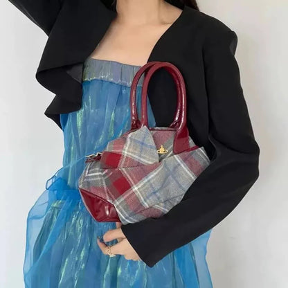 Vintage Saturn Plaid Tote Bag