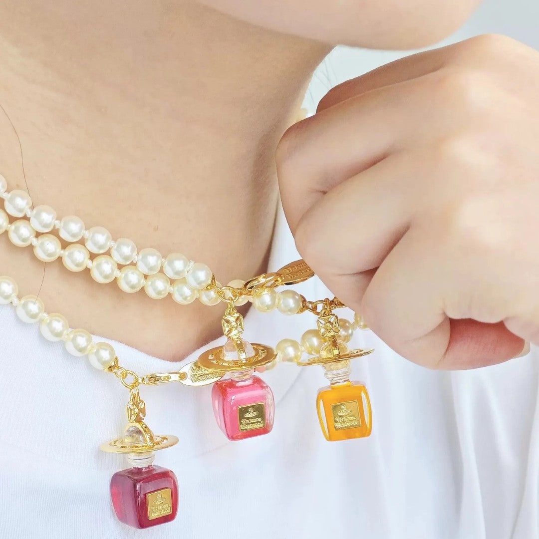 Perfume Bottle Pearl Saturn Necklace
