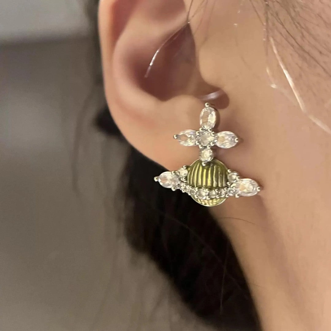 MIREILLE Lacqued Striped Saturn Earrings