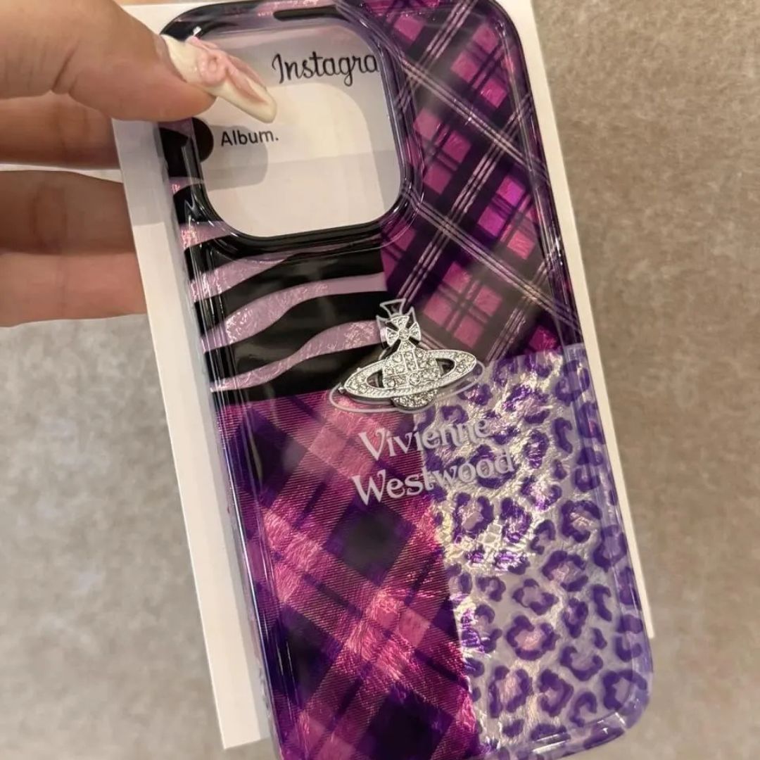Vivienne Westwood Purple Animal Print Patchwork Phone Case