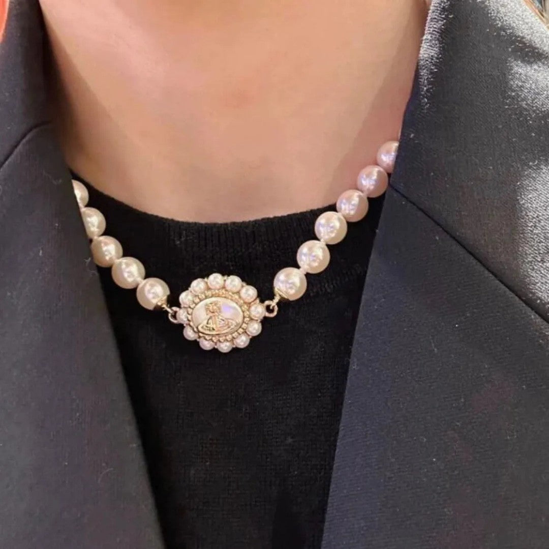 AMAYA Full Pearl Saturn Necklace