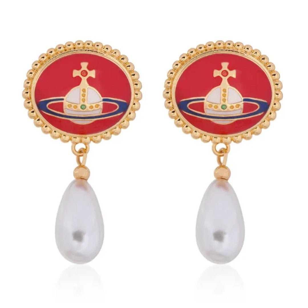 Enamel Lace Pearl Earrings