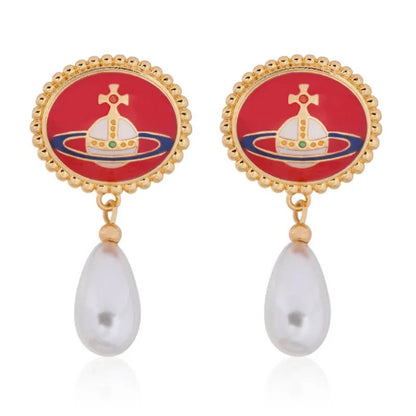 Enamel Lace Pearl Earrings