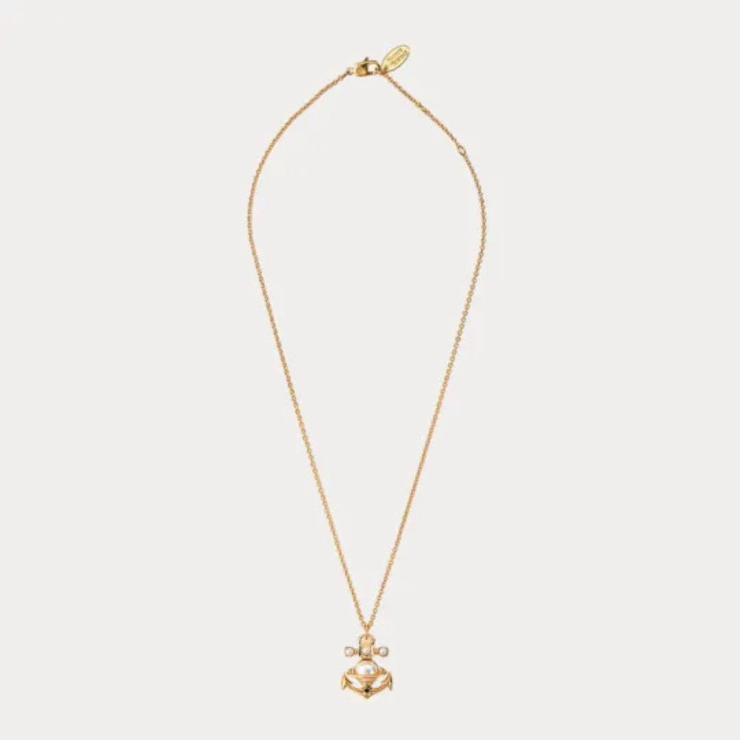 MARIALENA Petite Anchor Orb Pendant Necklace with Pearl Inlay