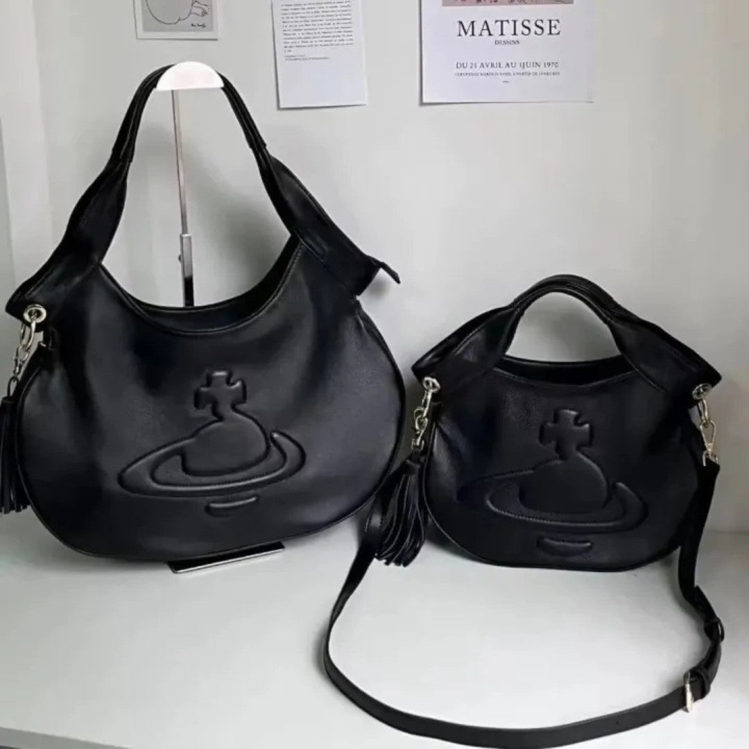 Curved Saturn Leather Bag