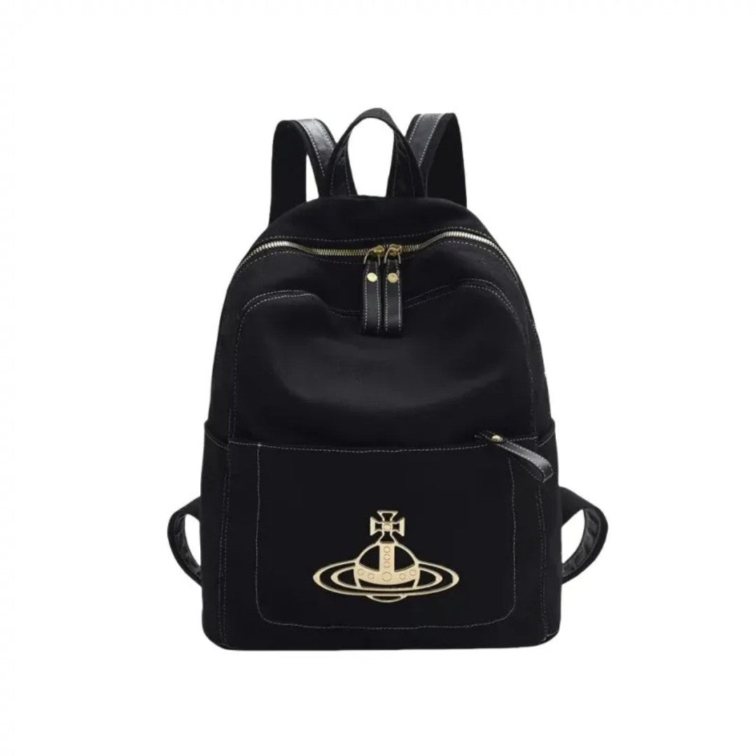 Canvas Zip Backpack with Front Emblem