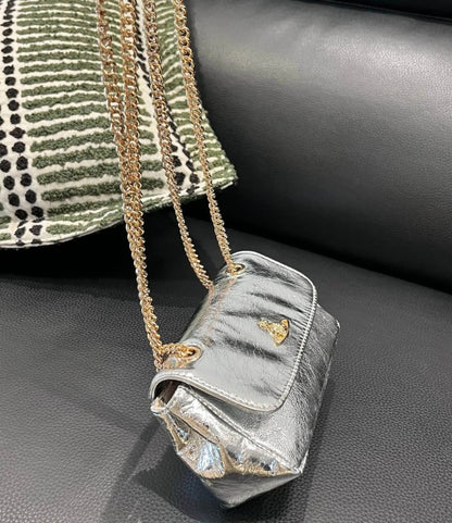 Metallic Leather Saturn Chain Crossbody Bag