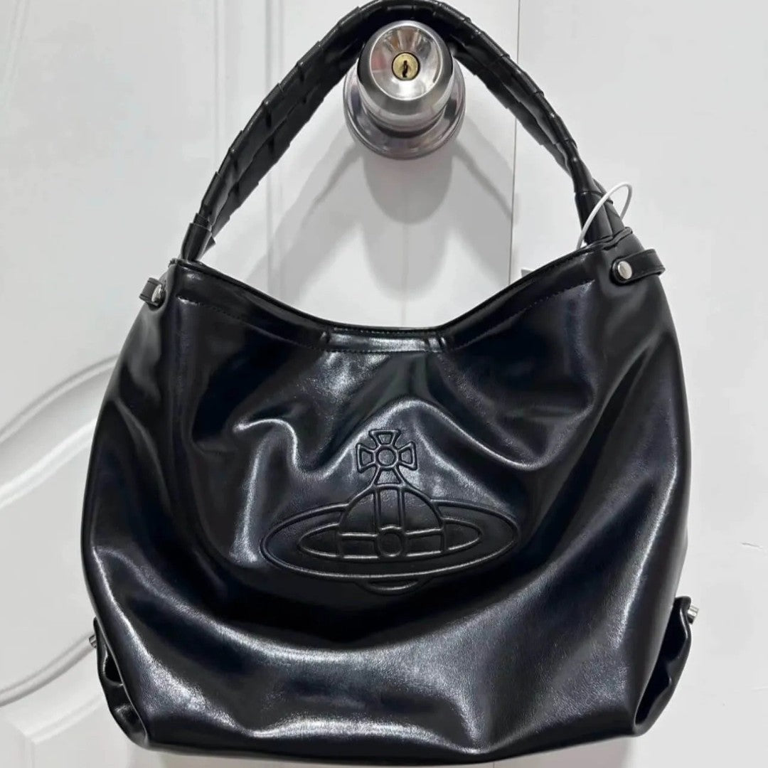 Glossy Leather Shoulder Tote Bag