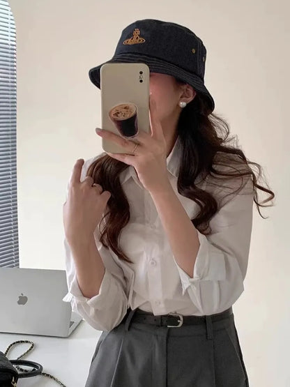 Embroidered Orb Denim Bucket Hat