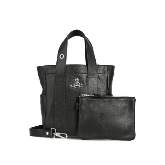 Structured Leather Tote with Pouch