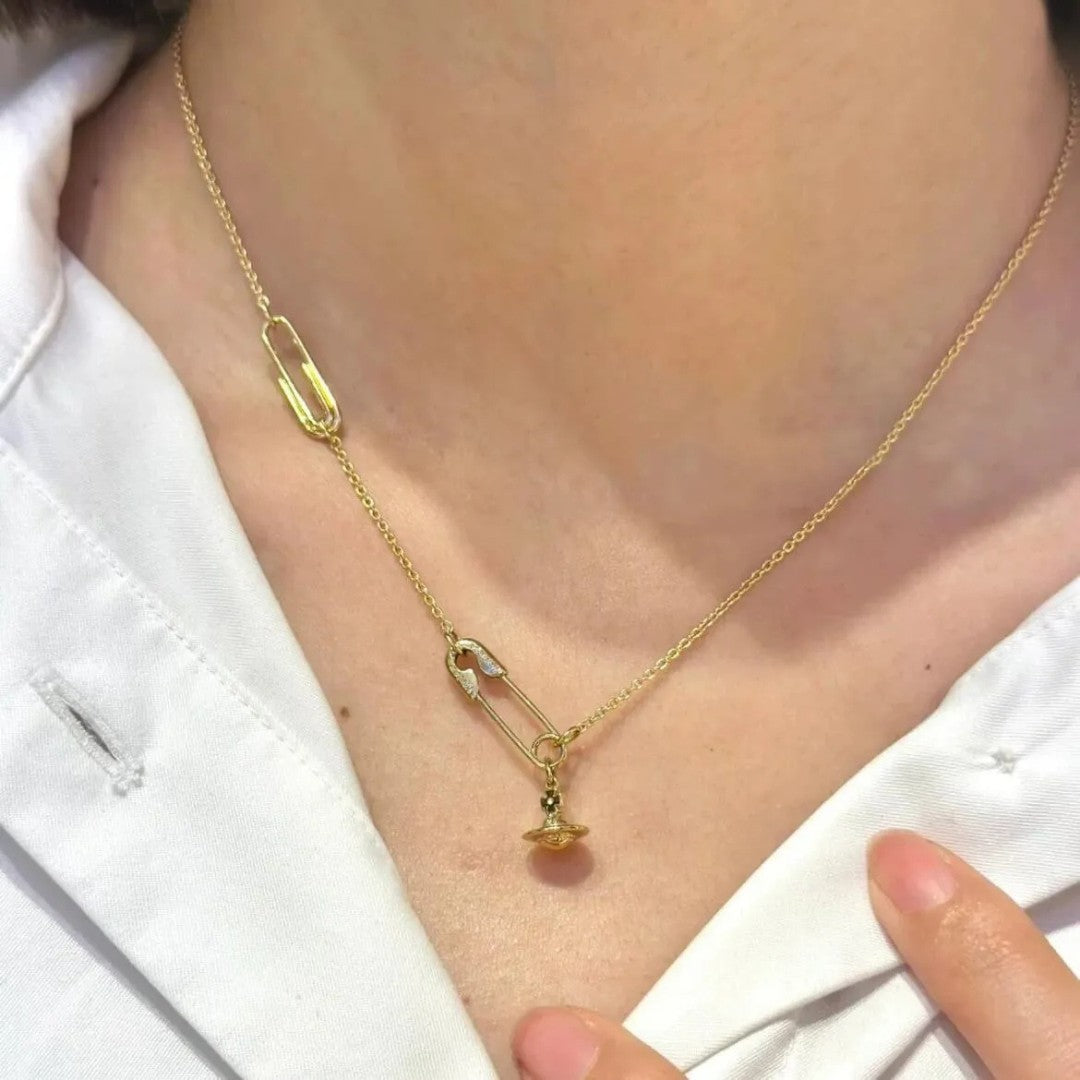 Safety Pin Saturn Necklace