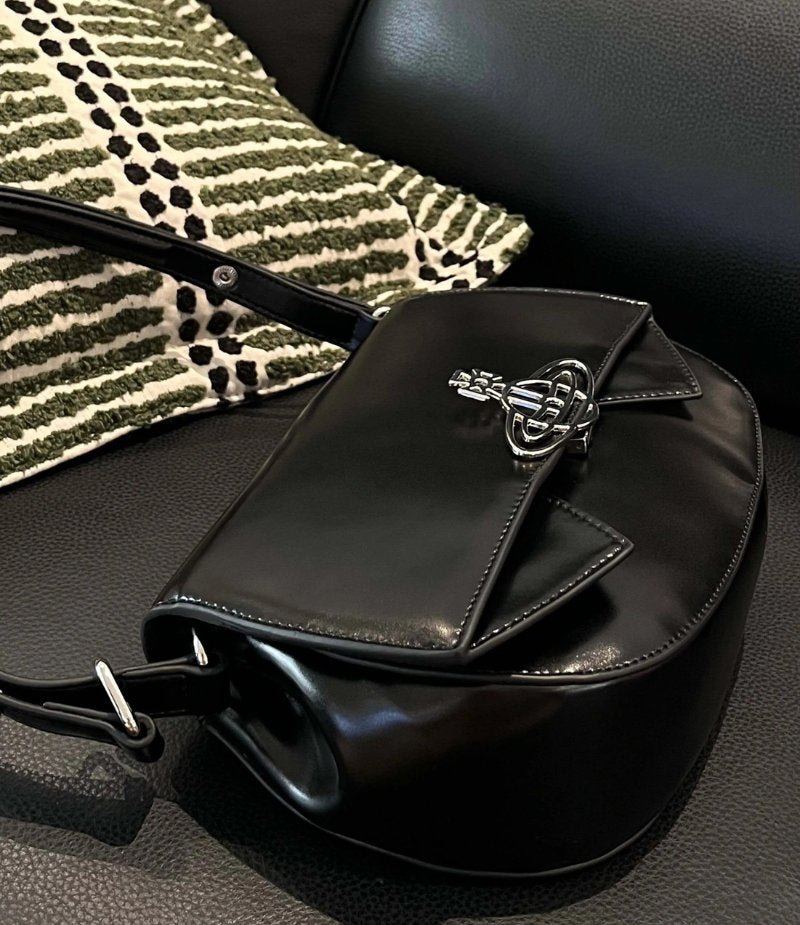 Curved Leather Saturn Shoulder Bag