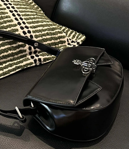 Curved Leather Saturn Shoulder Bag