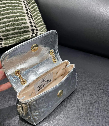 Metallic Leather Saturn Chain Crossbody Bag