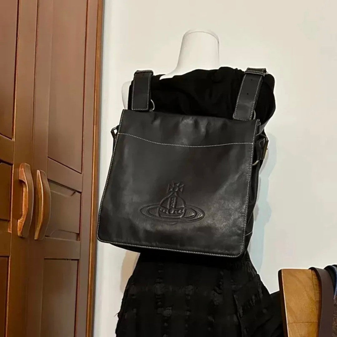 Embossed Leather Flap Shoulder Bag