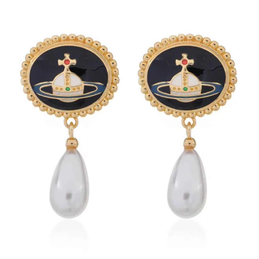 Enamel Lace Pearl Earrings