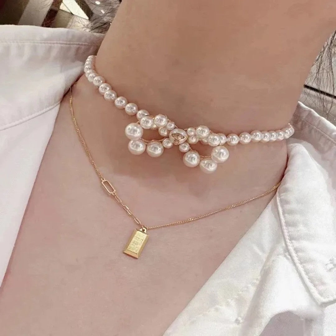 VIVIANA Pearl Bow Necklace