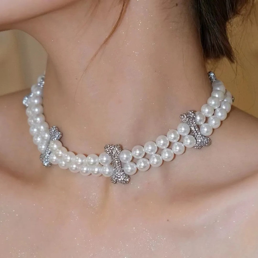FAUSTINE Double Pearl Bone Choker