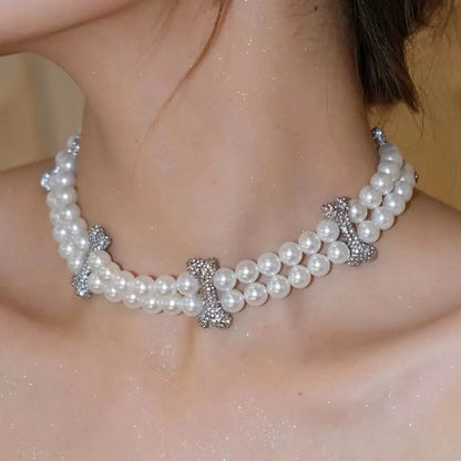 FAUSTINE Double Pearl Bone Choker