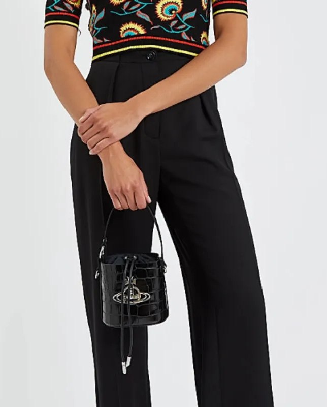 Croc-Effect Drawstring Bucket Bag