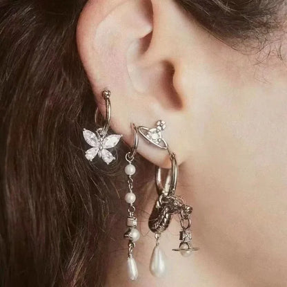 Butterfly & Orb Mismatched Charm Hoop Earrings