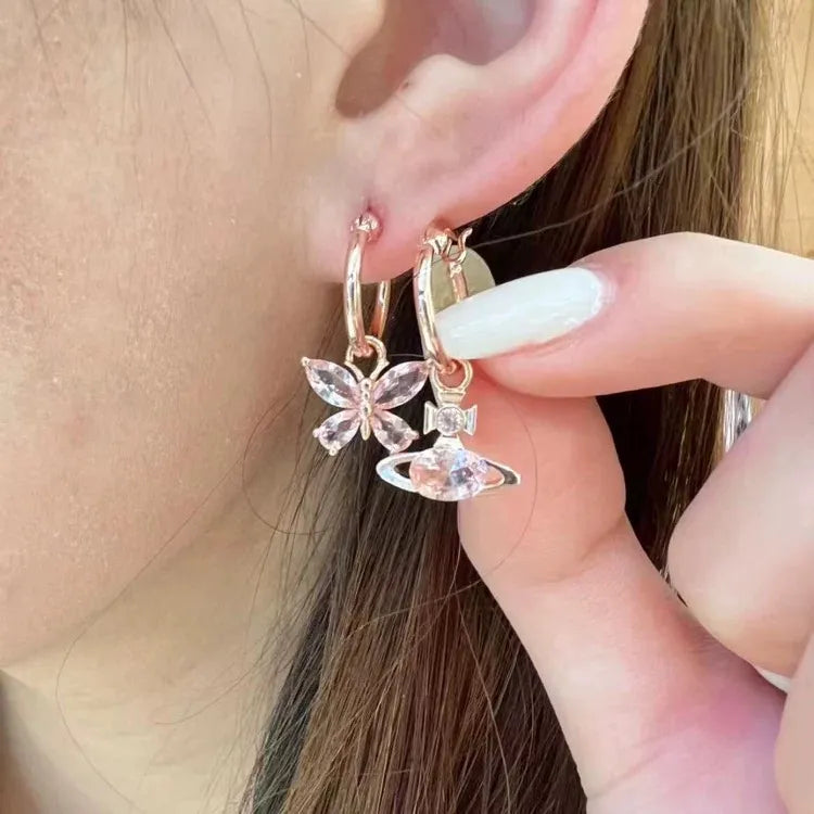 Butterfly & Orb Mismatched Charm Hoop Earrings