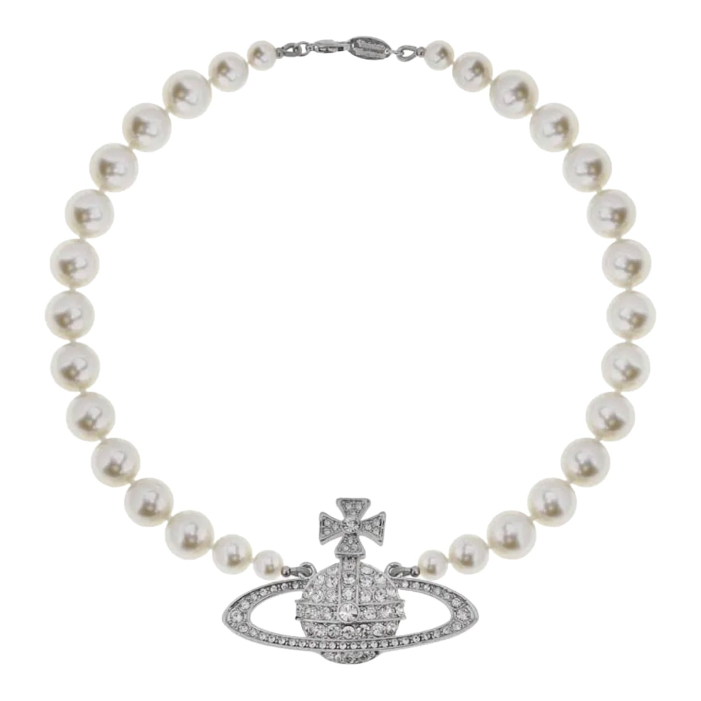 Large One Layer Full Diamond Saturn Pearl Necklace Short