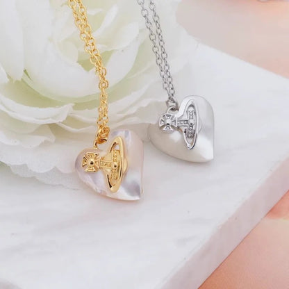 Big Saturn Seashell Heart Necklace