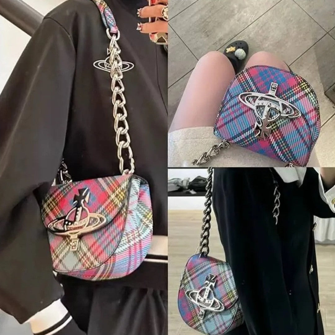 Tartan Vegan Leather Saddle Bag