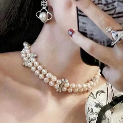 FAUSTINE Double Pearl Bone Choker