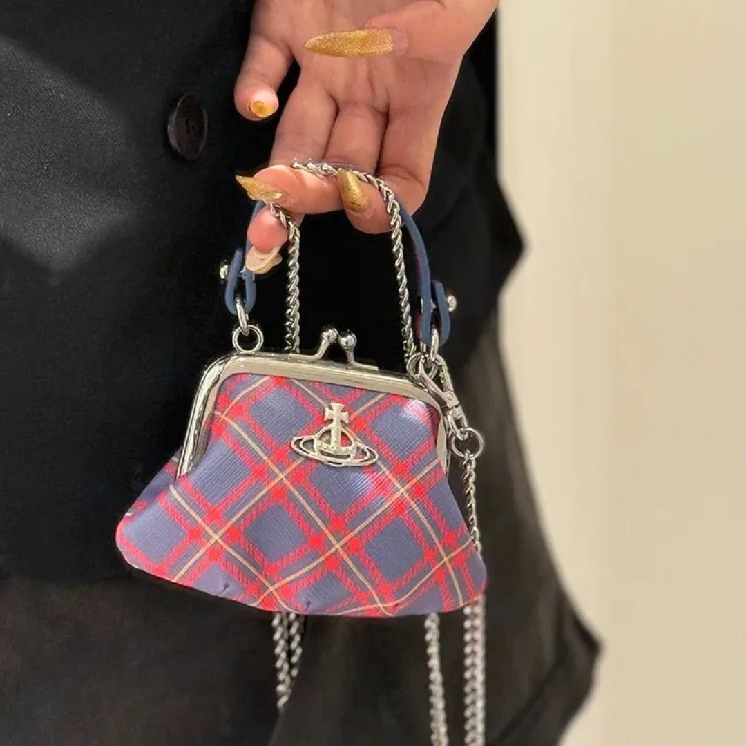 Mini Granny Frame Purse in Blue Plaid