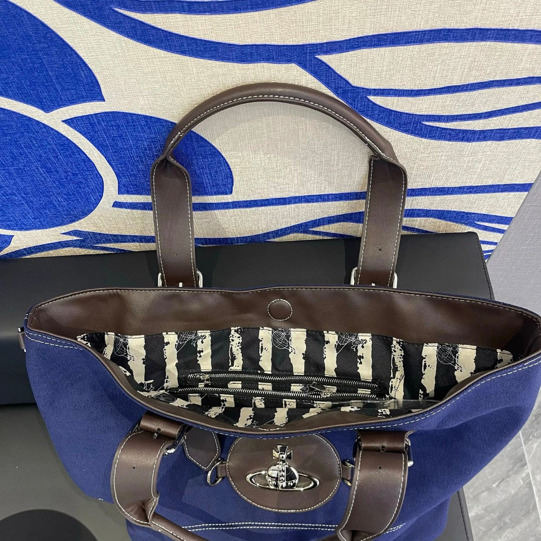 Vintage Canvas Saturn Tote Bag with Buckle Straps