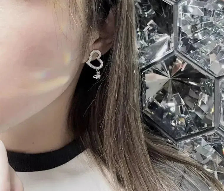 Heart Frame Orb Drop Earrings