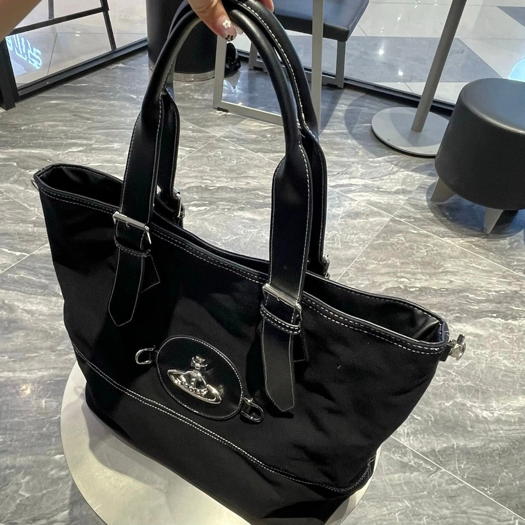 Vintage Canvas Saturn Tote Bag with Buckle Straps