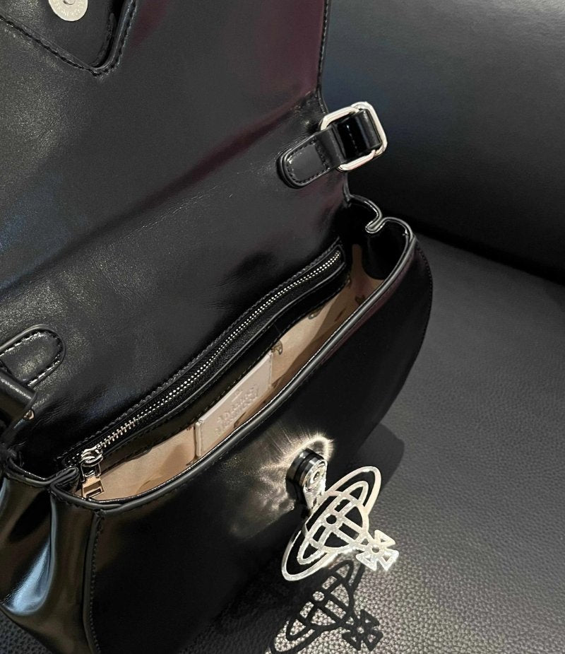 Curved Leather Saturn Shoulder Bag